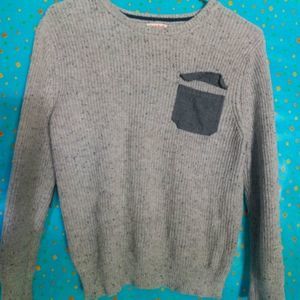 🔴 2/$20 Cat & Jack boy Medium 8/10  ribbed Knit Gray Sweater with elbow patches